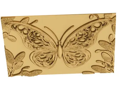 decor set wall panel butterfly relief mural CNC 11 3D print model