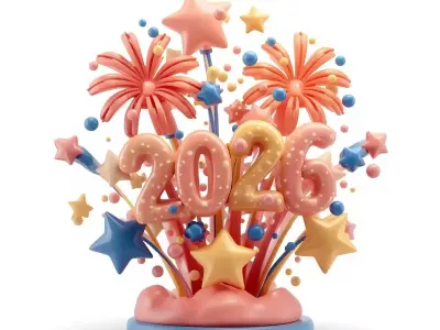 Stylized 2026 New Year Celebration Sculpture 3D Model Low-poly 3D model