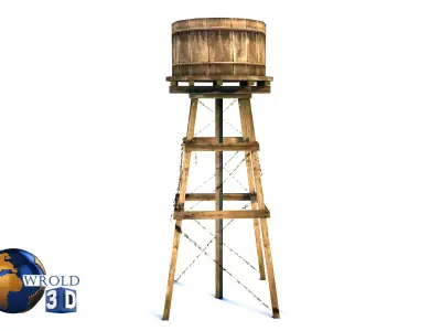 Wooden Water Tower Lowpoly 3D Model Low-poly 3D model