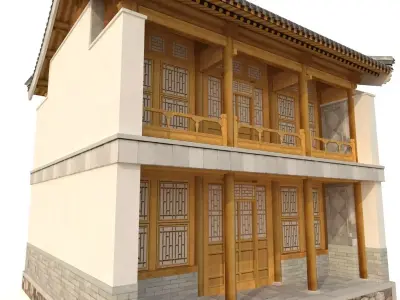 3D Chinese Two storey building Low-poly 3D model