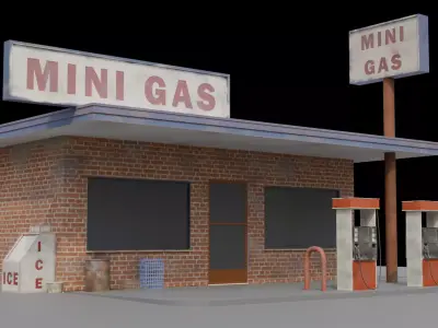 Mini Gas station Low-poly 3D model