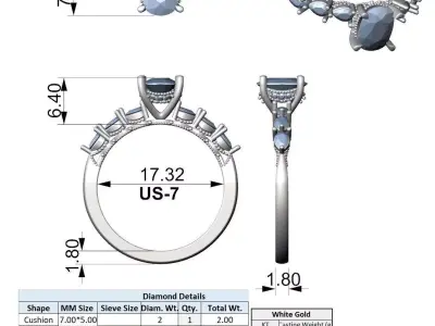 Oval Diamond Engagement Ring with Marquise CAD 3D print model