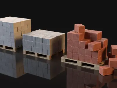 Concrete Block Set Free 3D model