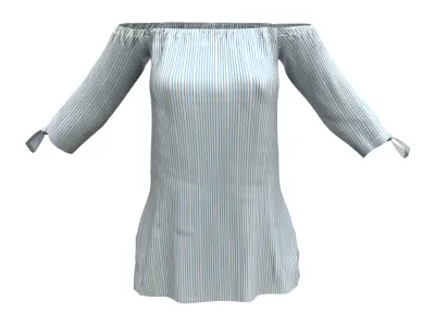 Off Shoulder Rolled Tied Sleeves Elastic Chest Striped Top Low-poly 3D model