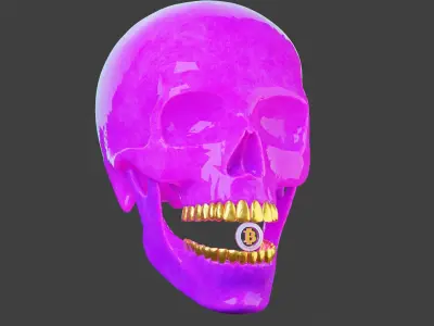 Skull-Pink skull with gold teeth 3D model