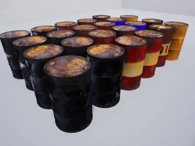 Assorted Rusted Drum Barrel - 3D Model Low-poly 3D model