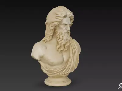 Greek God Zeus Bust Low-poly 3D model
