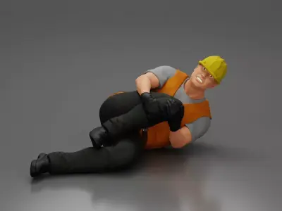 construction worker lying on the floor holding his injured leg 3D print model