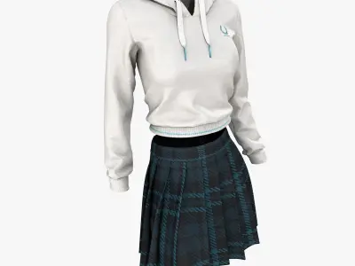School Girl Uniform Hoodie Skirt 3D model