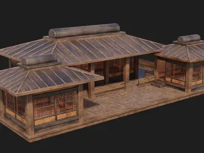 Old Japanese House Building 4K Textures GameReady 116 Low-poly 3D model
