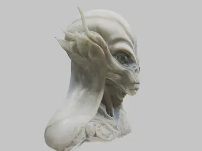 Alien Head Bust - Marble Sculpture with Two Texture Versions Low-poly 3D model