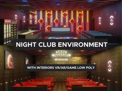 Night club environment with interior - Lowpoly Low-poly 3D model