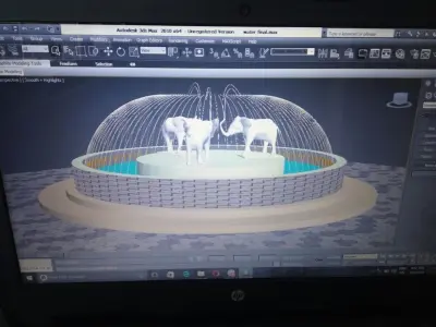 water fountain with elephant 3d model design 3D model