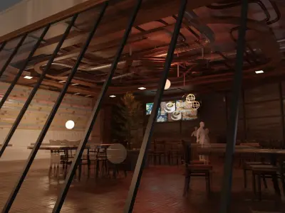 cafeteria 3D Model Blender 3D with Texture and lighting 3D model