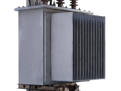 Concrete Power Line Pole with Transformer 3D model