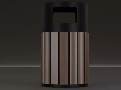Modern Park Trash Can - Wood and Metal Design Low-poly 3D model