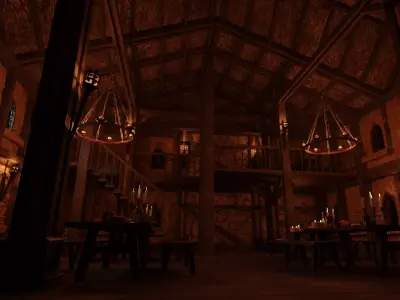 Medieval Tavern Interior and Exterior Low-poly 3D model