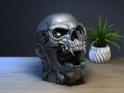 Electronic robot scream skull Headphone Stand 3D print model