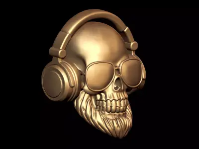 Bearded Skull with Headphones 3D print model