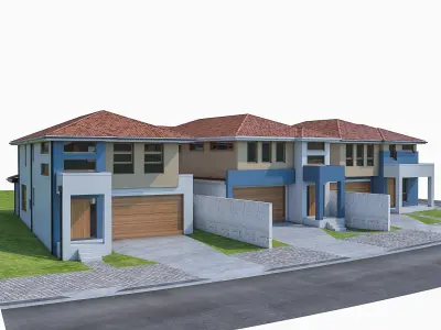 Neighborhood Houses Set - 4 Pack Low-poly 3D model
