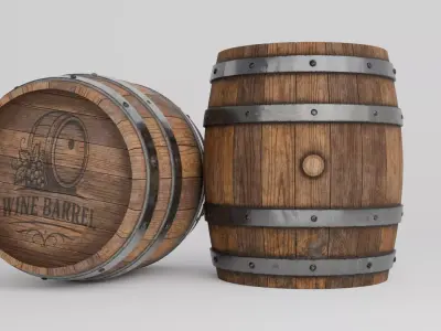 Vintage Wooden Barrel 3D Model PBR Textured Game Ready Low-poly 3D model