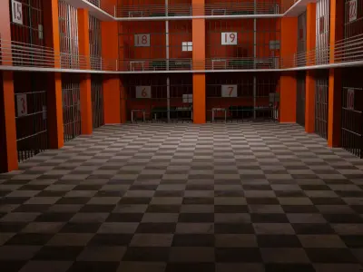 Prison orange and checkered floor in Low-poly 3D model