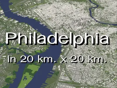 Philadelphia USA in 20 km x 20 km - city and urban 3D model