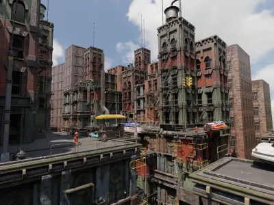 Sci-fi sky old cyber city Blender Project File 3D model