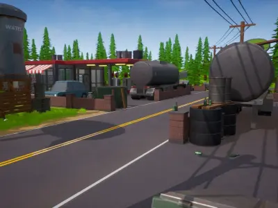 Stylized Low Poly FPS Map 2 - Gas Station Low-poly 3D model