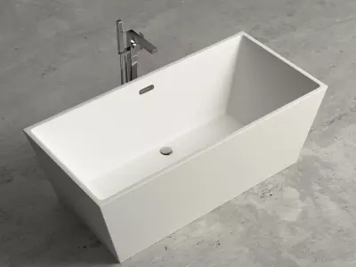 Freestanding square bathtub with floor-mounted tap 14 3D model