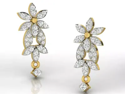 Gold Diamond Women Earring 3D print Model 3D print model 9