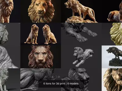 6 lions for 3d print 3D Model Pack