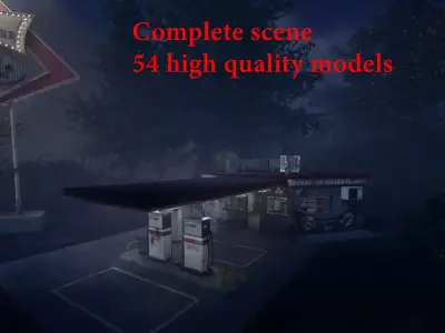 Old Gas station Low-poly 3D model