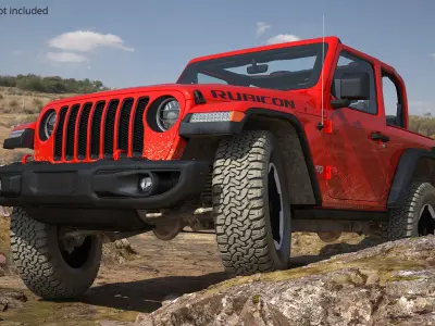  Jeep Wrangler Rock Climbing Vehicle Red Dirty Rigged for Cinema 4D 
