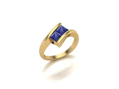 Duet of Radiance  Gold Ring with Twin Princess-Cut Gemstones 3D print model purchase