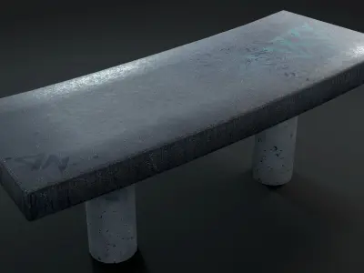 Simple outdoor concrete bench with slight curve 3D model