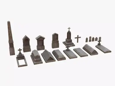 cemetery graves Low-poly 3D model