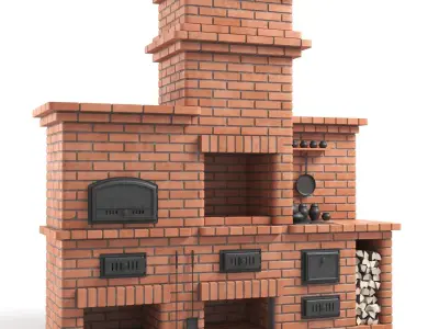 Red Brick Barbecue Oven 3D model