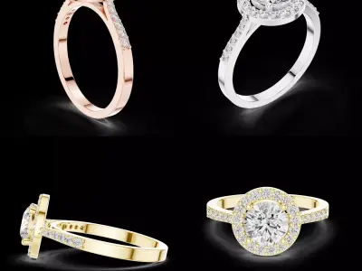 Round Halo Engagement Ring 3D Model STL 3DM 3D print model