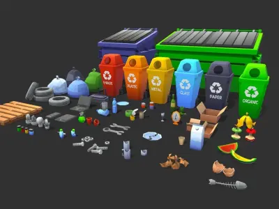 Stylize Low Poly Garbage Pack Low-poly 3D model