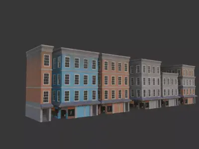 Modular Old Town Apartment Block  Game Ready PBR Buildings Low-poly 3D model