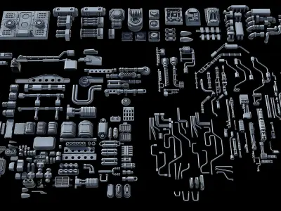 Sci-Fi KitBash and Props Pack Full set 3D model