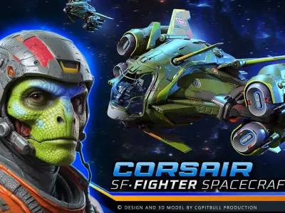 SF Corsair Starship  Low-poly 3D model
