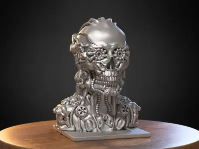 Skull robot Headphone Stand Cyborg skull robot Headset Stand 3D print model
