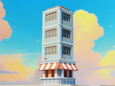 Free Low Poly building Cartoon Style game model Free low-poly 3D model