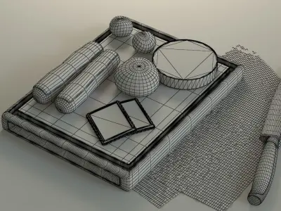 Pastries chocolates and on wooden cutting board Low-poly 3D model
