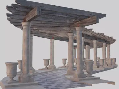 PERGOLA1 pergola with columns and pots 3D model