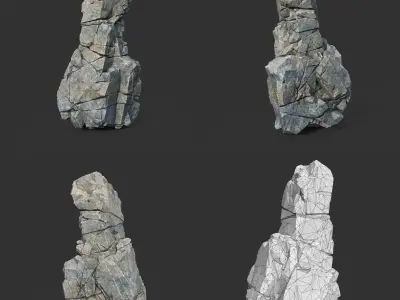 Low poly Gray Cliff Modular Rock 211219 Low-poly 3D model