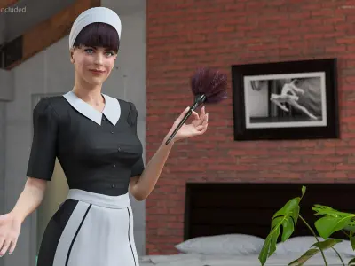 Housemaid Character with Duster Rigged 