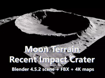 Moon Terrain Recent Impact Crater Blender FBX 4K maps 3D model